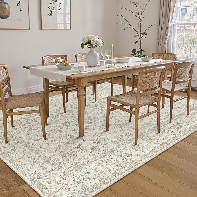 5x7 Taupe Area Rug Non Slip Vintage Living Room Distressed Machine Washable Carpet Traditional Indoor Bedroom Taupe Retro Floral Accent Throw Rug for Office Kitchen Dorm Dining Room