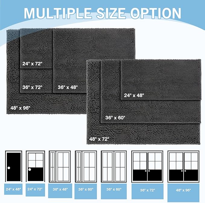 Amyracel Dirt Trapping Door Mat, 36" x 60" Large Absorbent Dog Door Mat for Muddy Paws, Quick Dry Non Slip Chenille Mud Mat for Dogs, Machine Washable Entry Indoor Entryway Rug for Inside Floor