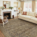 6x9 Vintage Area Rug Brown Washable Living Room Large Non Slip Carpet Bedroom Indoor Office Low Pile Traditional Distressed Retro Floral Accent Rug for Dining Room Kitchen