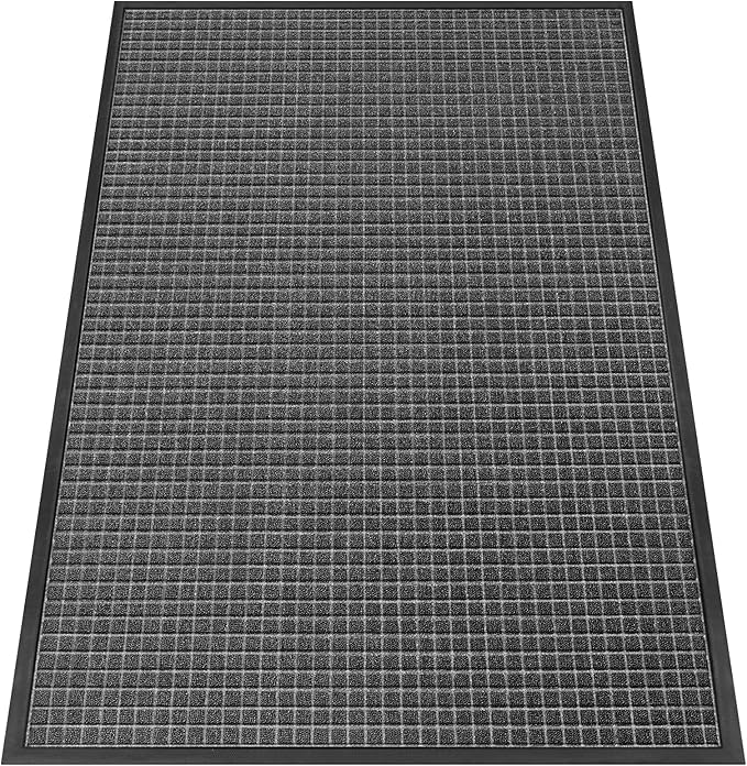 Kuyal Front Door Mat, 4'*6' Door Mat for Inside Outside Entrance,Waterproof Welcome Mats with Non-Slip Backing, Indoor Outdoor Entryway, Commercial Floor Mats, Durable & Easy to Clean, Dark Gray