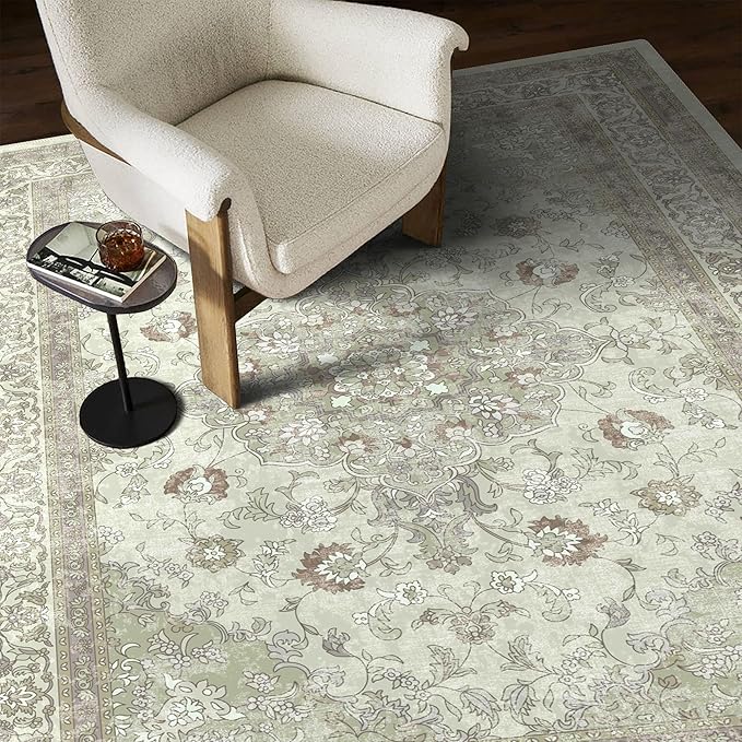 vivorug 8x10 Area Rugs for Living Room, Non-Slip Backing Washable Rug 8x10, Sage Green Large Area Rug Soft Carpet for Bedroom Dining Room, Vintage, Easy Clean, Durable, Low Pile Rug Under Table