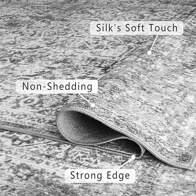 vivorug Runner Rug 2'x7' Vintage Washable Non-Slip Runners for Hallways Kitchen Entryway Laundry Room Carpet Hallway Runner Grey