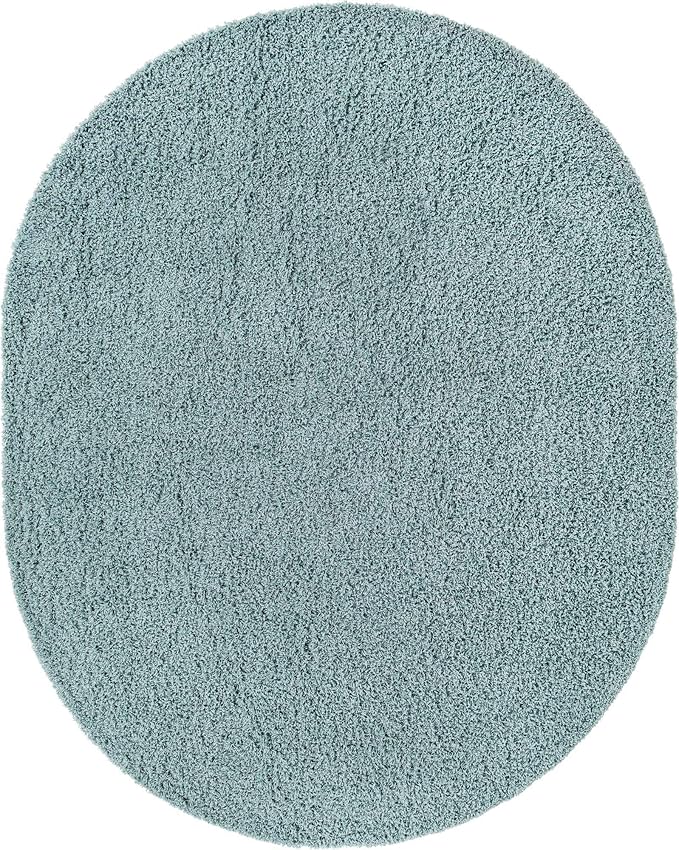 Unique Loom Solid Shag Collection Area Rug (7' 10" x 10' Oval, Light Slate Blue)
