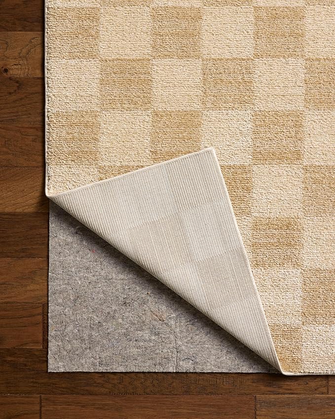 Loloi Chris Loves Julia Calvin Collection CLV-01 Wheat/Ivory 7'-10" x 7'-10" Round Area Rug Checkered Neutral Soft Living Room Bedroom Carpet