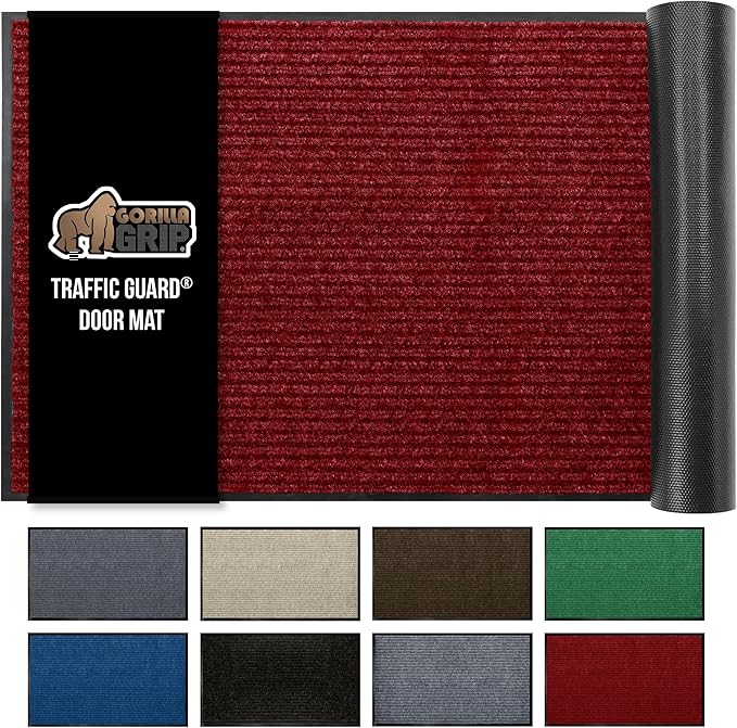 GORILLA GRIP Waterproof Traffic Guard Door Mat, 35x23, Heavy Duty Entryway Mats, Strong Rubber Back Commercial Utility Rugs for Office Hallway, Garage Floor and Home, Low Profile Carpet Runner, Red
