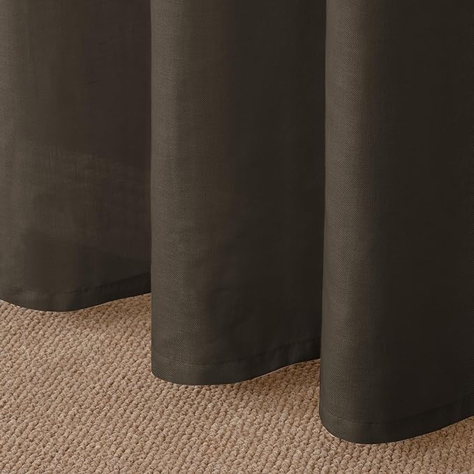 YoungsTex Dark Brown Linen Semi Sheer Curtains 45 Inches Length for Kitchen, Light Filtering Drapes with Grommet Privacy for Short Window Living Room, 2 Panels, 42 X 45 Inch