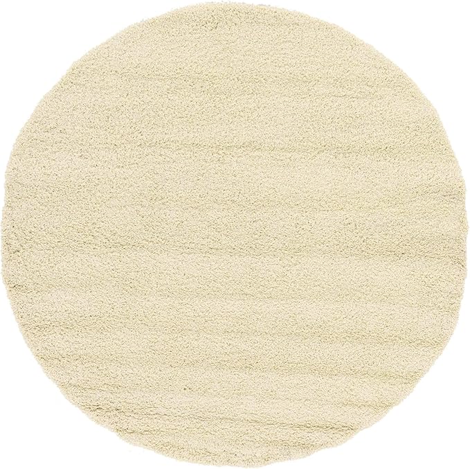 Unique Loom Solid Shag Collection Area Rug (8' Round, Pure Ivory)