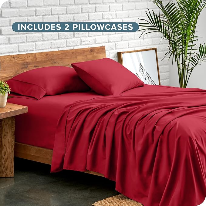 Bare Home Hotel Luxury Twin Sheet Set, Extra Soft - 4 Piece Set - Deep Pockets - Easy Fit - Cooling & Breathable - Wrinkle, Fade, Stain Resistant - Includes 2 Pillowcases (Twin, Red)