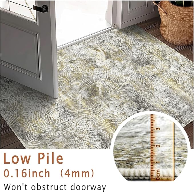4x6 Rug, Small Area Rug for Living Room, Bedroom, Kitchen, Machine Washable Non-Slip Throw Rug, Modern Abstract Carpet for Entryway Nursery Coffee Table - Durable (Mustard)