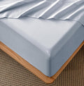 MooMee Fitted Bottom Sheet Only 100% Washed Cotton Linen Like Textured Breathable Durable Soft Comfy Deep Pocket Fits Mattress up to 17" (Cornflower Blue, California King)