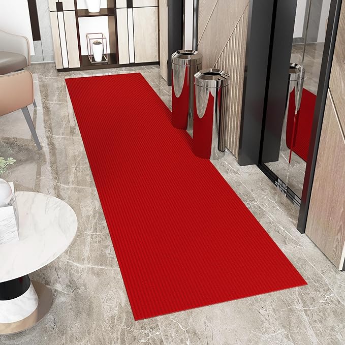 Ottomanson 2'7" x 13' Hallway Runner with Scraper Pile Extra Durable Non-Slip Rug Mat for Indoor & Outdoor Use - Ideal for Kitchen, Entryway, Patio & Garage - High-Traffic Carpet, Red