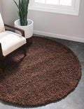 Unique Loom Solid Shag Collection Area Rug (3' 3" Round, Chocolate Brown)