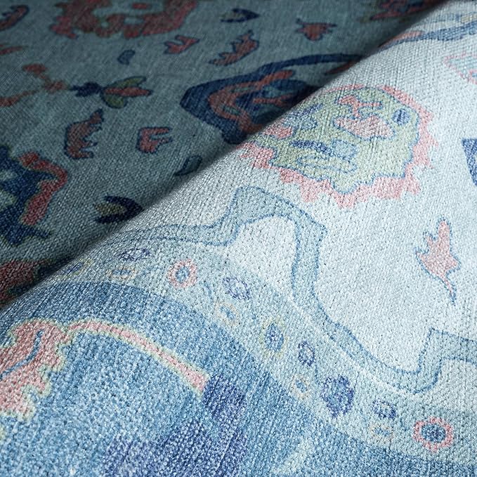 Fame Rugs Blue Modern Oushak Rug 5x7, Washable Vintage Turkish Colorful Oriental Antique Inspired Area Rugs, Luxury Living Room Bedroom (995BB, 5' x 7')