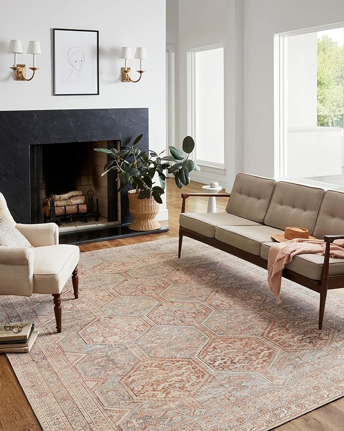 Loloi Chris Loves Julia Jules Collection JUL-04 Tangerine/Mist 7'-6'' x 9'-6'', .13" Pile Height, Area Rug