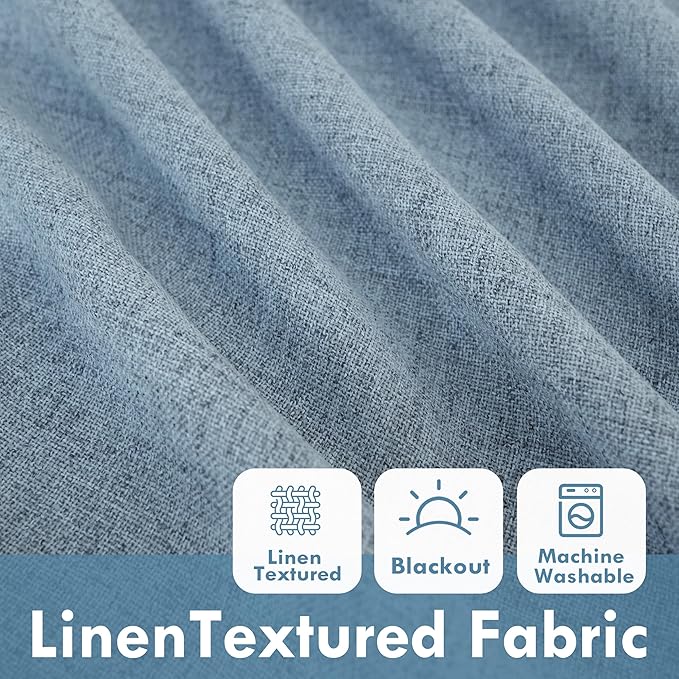 DriftAway Double Layer Linen Blackout Tie Up Curtains Thermal Insulated Fully Lined Balloon Roman Shade Bathroom Window Adjustable Rod Pocket for Small Window 45 Inch by 63 Inch Dusty Blue