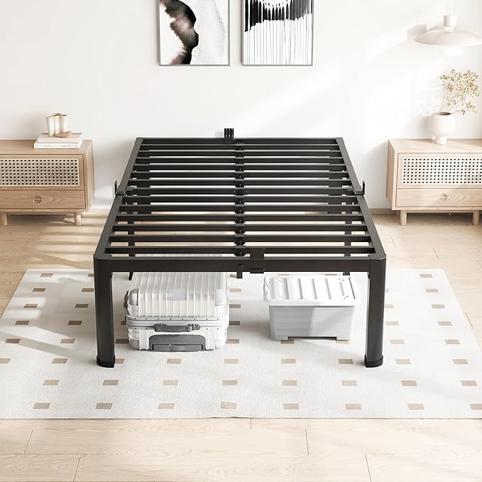 12 Inch Twin Size Bed Frame, 3500Lbs Heavy Duty Metal Platform with Round Corner Legs Mattress Slide Stopper, Steel Slat Support No Box Spring Needed, Noise Free, Non-Slip, Easy Assembly