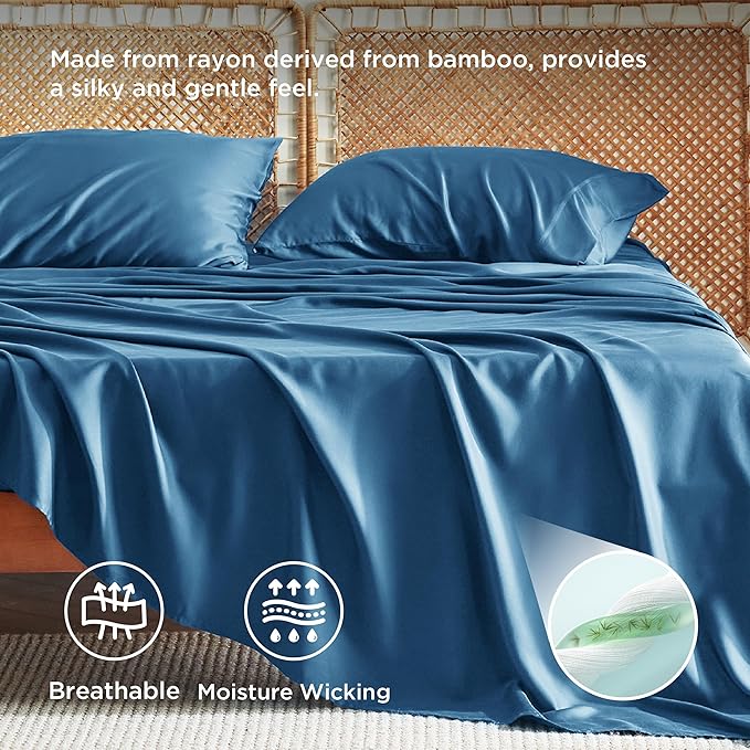 Bedsure Full Size Bed Sheets, Cooling Sheets, Rayon Derived from Bamboo, Breathable & Soft, Deep Pocket Up to 16 Inches, Hotel Luxury Silky Bedding for Hot Sleepers, Teal