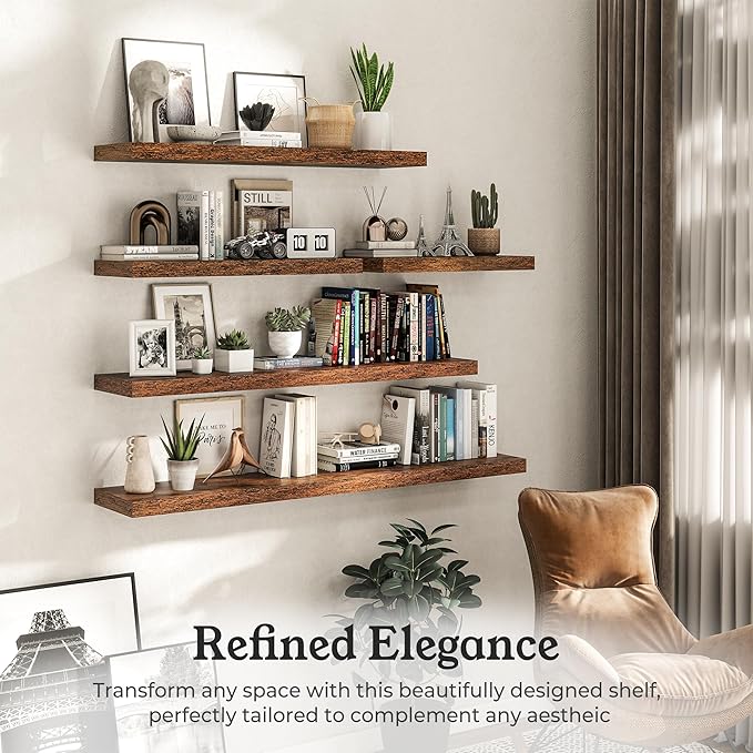 Floating Shelves for Wall, 9.3" Deep Wall Mounted Wood Shelves for Bathroom, Bedroom, Living Room, Kitchen, Hanging Shelf for Books/Storage/Room Decor (Brown, 40")