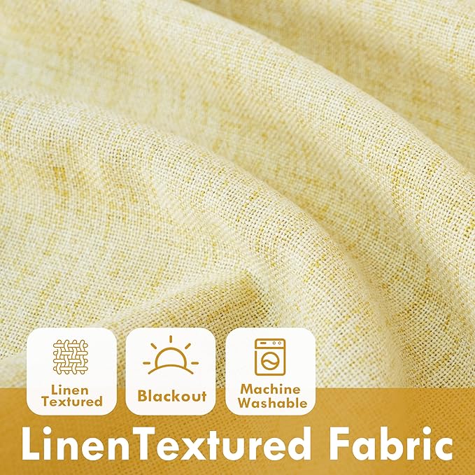 DriftAway Double Layer Linen Blackout Tie Up Curtains Thermal Insulated Fully Lined Balloon Roman Shade Bathroom Window Adjustable Rod Pocket for Small Window 45 Inch by 63 Inch Yellow