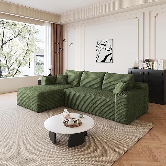 96" Sectional Couches for Living Room Modern Modular Sofa with L-Shape Couchs Upholstered Boneless Couch Deep Seat Sectional Couch with Chaise (Green, 96" Left Facing Chaise+2Seaters)