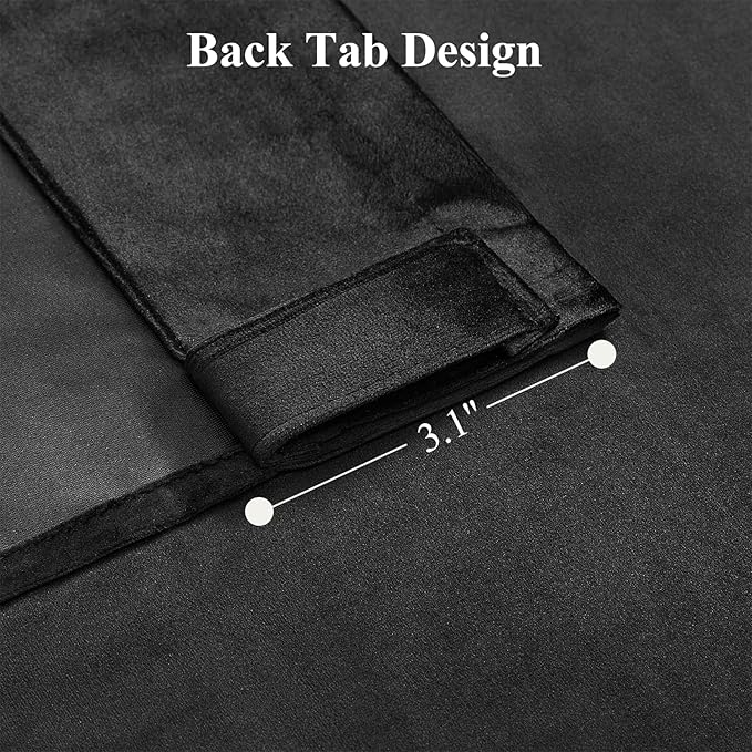 AUSSPVOCT Black Velvet Blackout Curtains 96 Inches for Bedroom, Light Reducing Thermal Curtain Elegant Soft Luxury Room Darkening Window Drapes for Living Room, Back Tab Rod Pocket, W52 x L96, 2 Pcs