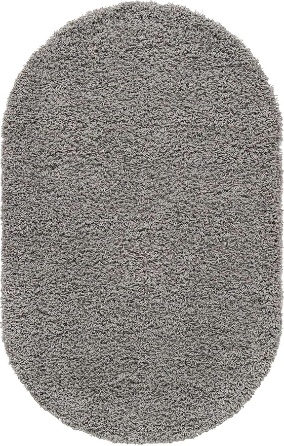 Unique Loom Solid Shag Collection Area Rug (3' 3" x 5' 3" Oval, Cloud Gray)