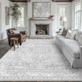 Grey 8x10 Area Rug Washable Vintage Carpet for Living Room Bedroom Large Soft Retro Floral Low Pile Thin Indoor Rug Non Slip Central Medallion Floor Cover for Dining Room Office