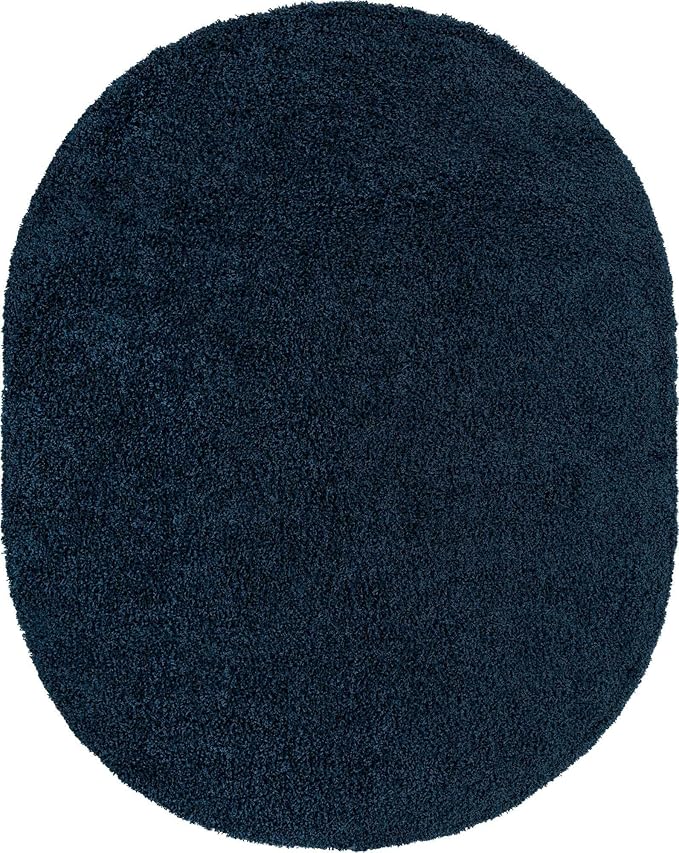 Unique Loom Solid Shag Collection Area Rug (8' x 10' Oval, Sapphire Blue/ Navy Blue)