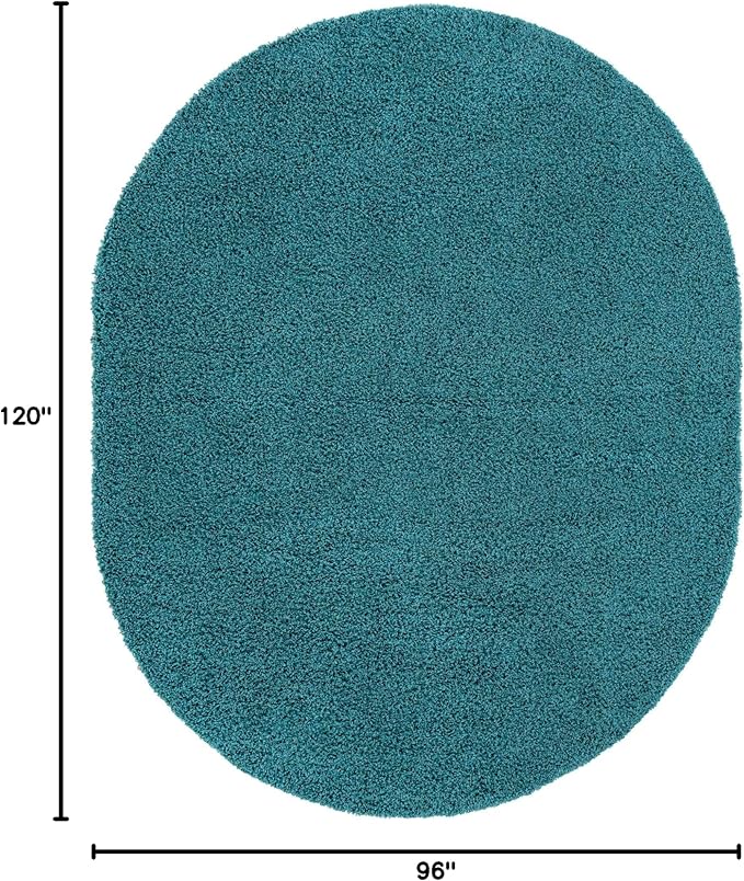 Unique Loom Solid Shag Collection Area Rug (8' x 10' Oval, Deep Aqua Blue)
