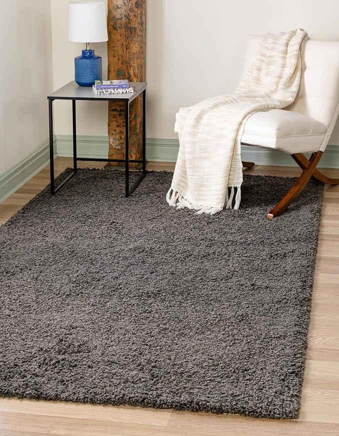 Unique Loom Solid Shag Collection Area Rug (4' 1" x 6' 1" Rectangle, Graphite Gray)