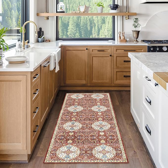 Gertmenian Indoor Bohemian Runner - 2x6 Runner, Non-Shedding, Ideal for High Traffic in Living Room, Kitchen, Entryway - Moroccan, Red, 26843