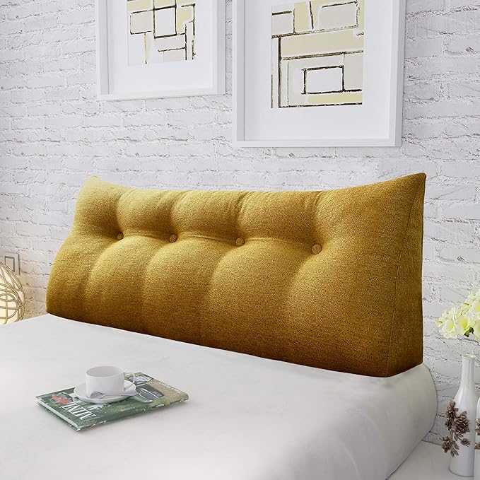 homecozy Wedge Headboard Pillow Dorm Room Reading Pillow Back Support for Sitting Up in Bed Bolster Lumbar Cushion Body Positioning Bedrest Cotton Linen 54in Yellow Full