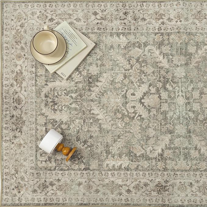 Brown 2x6 Runner Rug Vintage Area Carpet Hallway Indoor Kitchen Washable Low Pile Traditional Distressed Retro Accent Throw Rug Non Slip for Laundry Bathroom Office