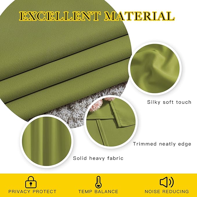 NICETOWN Fresh Green Curtain Panels for Living Room - Window Treatment Thermal Insulated Solid Grommet Vertical Drapes Window Treatments for Bedroom (Fresh Green, Set of 2, 46 by 63 Inch)