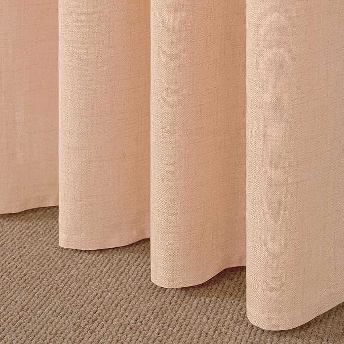 YoungsTex Peach Linen Semi Sheer Curtains 84 Inches Length 2 Panels for Bedroom, Light Filtering Drapes with Bronze Grommet Window Treatments for Dining Living Room, 52 x 84 Inch