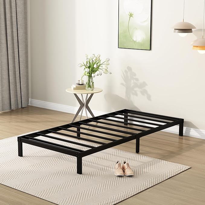 9 Inch Twin XL Bed Frames Heavy Duty Low Profile Metal Platform No Box Spring Needed Mattress Foundation, Easy to Assembly, Noise Free, Black