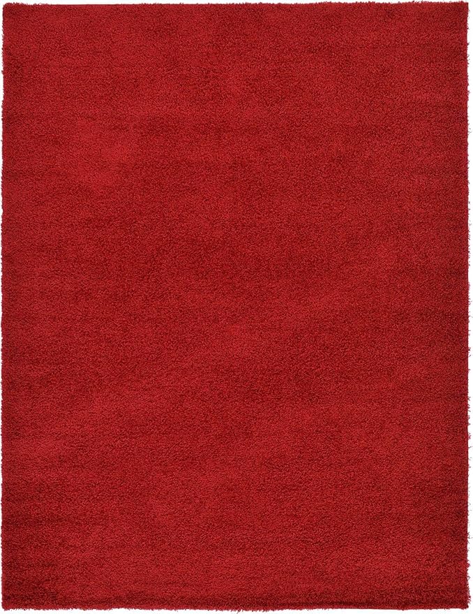 Unique Loom Solid Shag Collection Area Rug (9' x 12' 2" Rectangle Cherry Red)