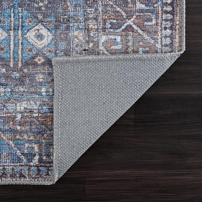 Bloom Rugs Washable 4' x 6' Rug - Slate Gray/Blue Traditional Area Rug for Living Room, Bedroom, Dining Room, and Kitchen - Exact Size: 4' x 6'