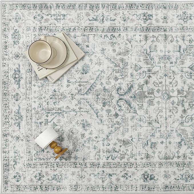 Blue 2x5 Runner Rug Vintage Area Carpet Hallway Indoor Kitchen Washable Low Pile Traditional Distressed Retro Accent Throw Rug Non Slip for Laundry Bathroom Office