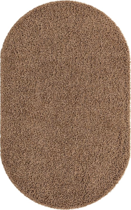 Unique Loom Solid Shag Collection Area Rug (5' 1" x 8' Oval, Sandy Brown)