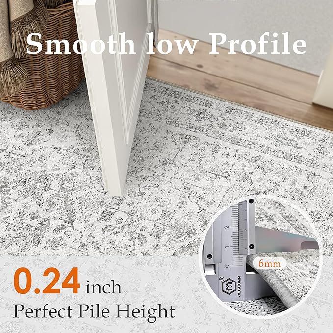 Grey 4x5 Entryway Rug Vintage Area Carpet Indoor Kitchen Washable Neutral Door Mat Entrance Small Low Pile Traditional Distressed Gray Retro Accent Throw Rug Non Slip Office Bathroom