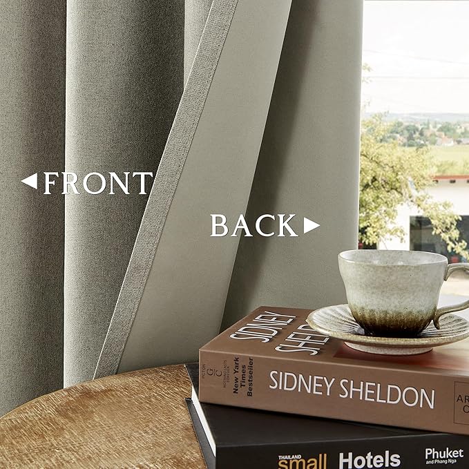 ChrisDowa 100% Blackout Sand Solid Curtains 96 Inches Long 2 Panels for Bedroom Living Room,Farmhouse Room Darkening Thermal Insulated Soundproof Grommet Top Window Treatment Drapes,52x96