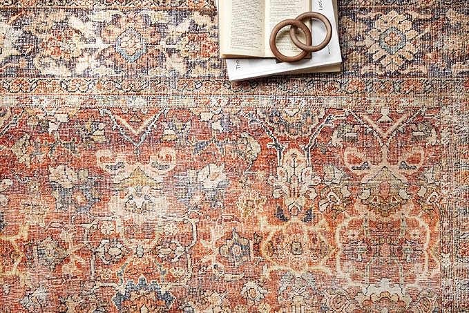 Loloi Layla Collection LAY-02 Spice/Marine 2'-6" x 7'-6" .13" Thick Runner Rug, Soft, Durable, Vintage Inspired, Distressed, Low Pile, Non-Shedding, Easy Clean, Printed, Living Room Rug