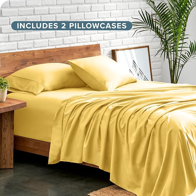 Bare Home Hotel Luxury Twin XL Sheet Set, Extra Soft - 4 Piece Set - Deep Pockets - Easy Fit - Cooling & Breathable - Wrinkle, Fade, Stain Resistant - Includes 2 Pillowcases (Twin XL, Lemon Drop)