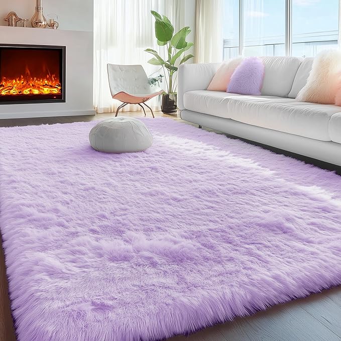 PAGISOFE Fluffy Soft Purple Rug 5' x 7' Rug, Shaggy Rugs for Girls Bedroom, Living Room Furry Rugs for Bedroom Princess, Bedside Rug Nursery Christmas Home Decoration Shag Carpet for Kids Teen's Room