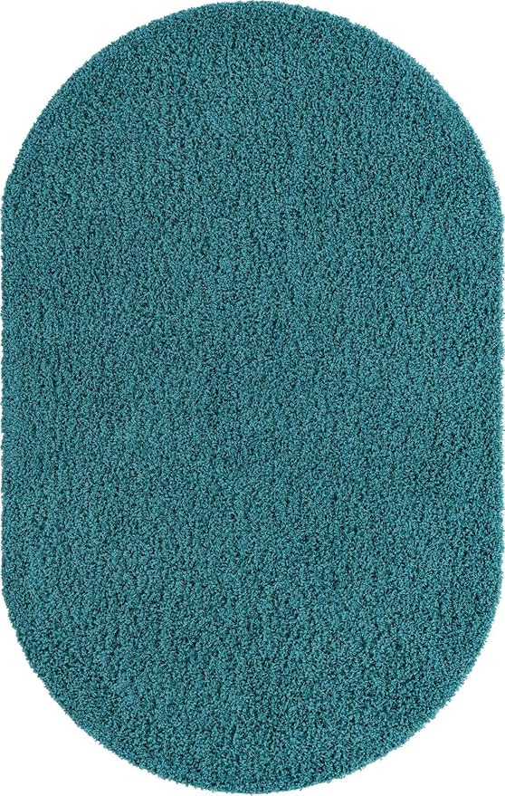 Unique Loom Solid Shag Collection Area Rug (5' 3" x 8' Oval, Deep Aqua Blue)