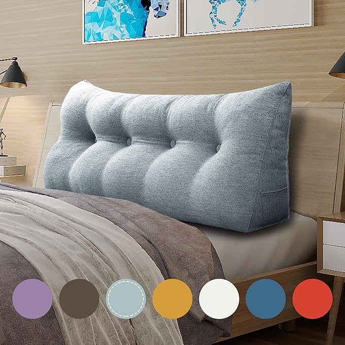 homecozy Wedge Headboard Pillow Dorm Room Reading Pillow Back Support for Sitting Up in Bed Bolster Lumbar Cushion Body Positioning Bedrest Cotton Linen 54in Gray Full