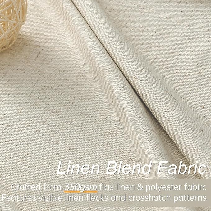 Topfinel 94 Inches Long Cream Colored Custom Blackout Linen Curtains, Beige Pinch Pleated Noise Cancelling Curtains with Pin Hooks for Traverse, Burlap Viral Drapes 2 Panels for Living Room Bedroom
