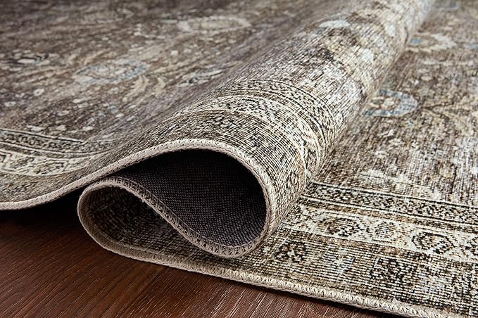 Loloi Layla Collection LAY-13 Antique/Moss 5'-0" x 7'-6" .13" Thick Area Rug, Soft, Durable, Vintage Inspired, Distressed, Low Pile, Non-Shedding, Easy Clean, Printed, Living Room Rug