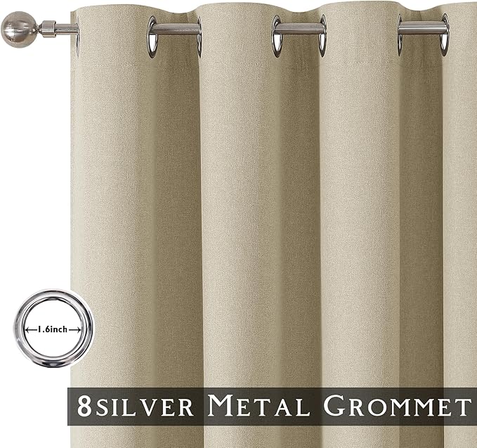 ChrisDowa 100% Blackout Tan Solid Curtains 45 Inches Long 2 Panels for Bedroom Living Room,Farmhouse Room Darkening Thermal Insulated Soundproof Grommet Top Window Treatment Drapes,52x45